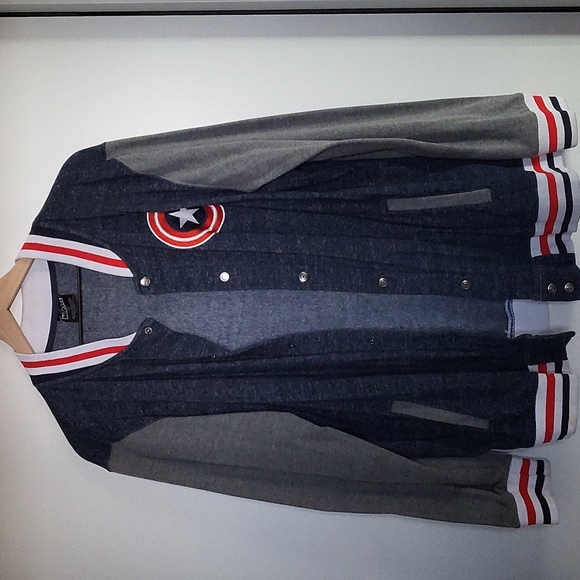 Captain America Basic Logo Navy Varsity Fleece Jacket - Picture 1 of 1